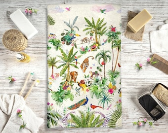 Tropical Jungle Hand Towel Palm Tree Forest Bathroom Towel Wild Animals Kitchen Dishcloth Tea Towel