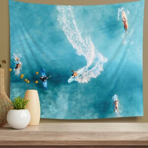 Surfing Beach Tapestry Hawaii Beach House Decor Indoor Wall Tapestry, Photo Backdrop, Housewarming Gift for Surfers