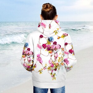 Sudadera con capucha y estampado floral bohemio atrevido para mujer, chaqueta con capucha y cremallera con flores silvestres, para otoño, invierno y primavera, con forro polar, regalo para ella, tallas XS a 4XL imagen 2
