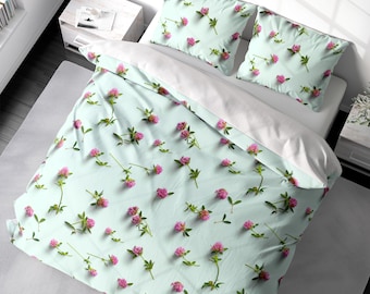 Duvet Cover Spring Wildflower Duvet Cover Set Pink Floral Bedding, Fresh Flower Duvet Cover King Queen Full Double Twin 100% Cotton Sateen