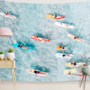 Surfing Beach Tapestry Hawaii Beach House Decor Indoor Wall Tapestry, Photo Backdrop, Housewarming Gift for Surfers