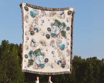 Floral Woven Blanket Farmhouse Boho Fringe Blanket 100% Cotton Wildflower Throw Blanket Tapestry Housewarming Gift for Mom
