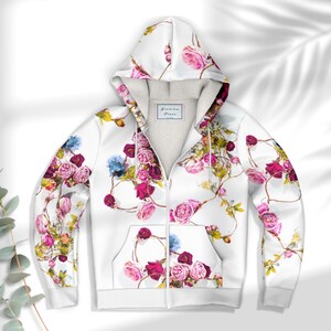 Sudadera con capucha y estampado floral bohemio atrevido para mujer, chaqueta con capucha y cremallera con flores silvestres, para otoño, invierno y primavera, con forro polar, regalo para ella, tallas XS a 4XL imagen 3