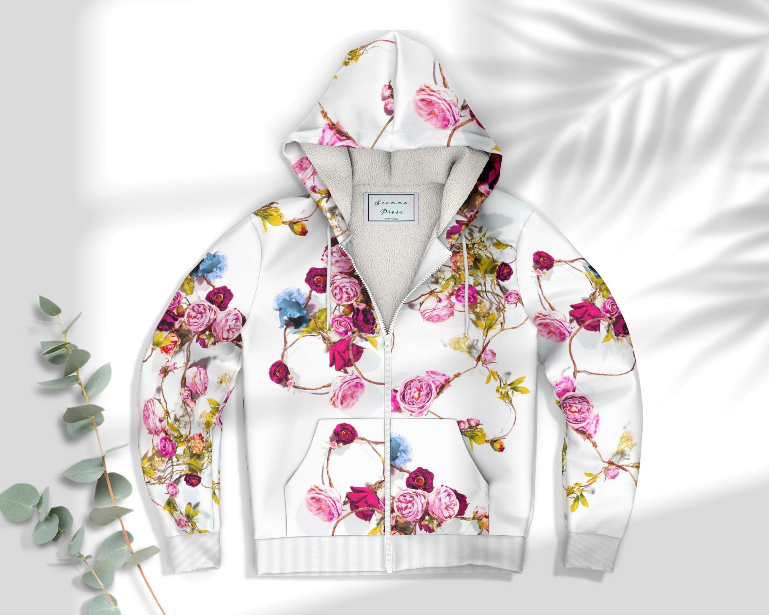 【BAON】[unisex] Aoi flower printing 2-way over hood zip-up Bold Boho Floral Hoodie Wildflower Zip-up Women's Hooded
