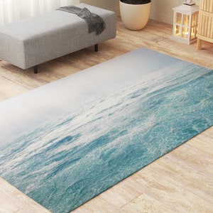 Coastal Beach Rugs for Living Room Housewarming Gift for Surfer Ocean Landscape Seascape Rugs for Bedroom. Ocean Waves Rug