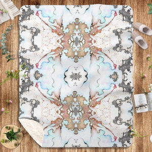 Symmetrical Abstract Blanket Light Blue Orange Sherpa Fleece Throw Blanket Decor. Housewarming Gift