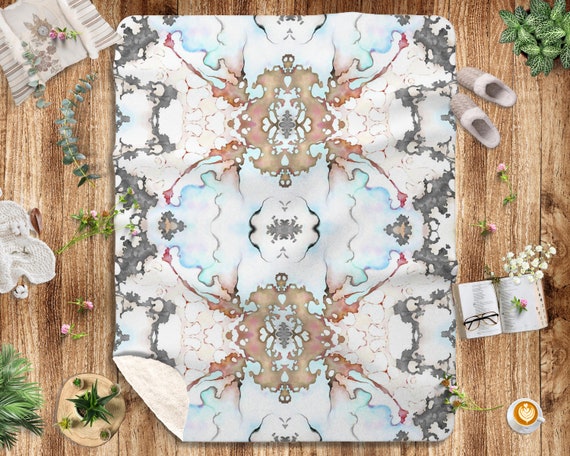 Symmetrical Abstract Blanket Light Blue Orange Sherpa Fleece Throw Blanket Decor. Housewarming Gift Etsy Canada