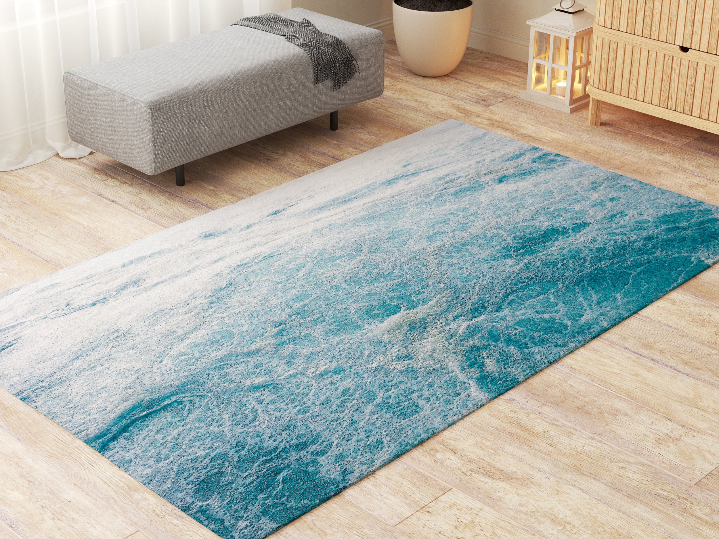 Coastal Rug Aqua Water Rugs for Living Room Housewarming Gift for