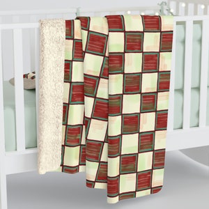 Checkered Blanket Retro Sherpa Fleece Blanket Deep Red Classic and Retro Home Decor. Cozy and Rustic Housewarming Gift