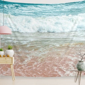 Rosa Strand Tapisserie Pastell Strand Sea Foam Indoor Wandteppich Strand Wanddeko für Housewarming Geschenk für Surfer oder Foto Hintergrund