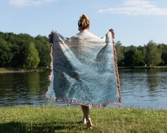 Nautical Woven Blanket Misty Ocean Sea Foam Beach Coastal Throw
