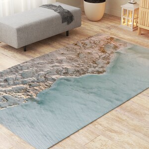 Coastal Beach Rugs Housewarming Gift for Surfer Ocean Coastal Living Room Bedroom Rug. Beach House Rug