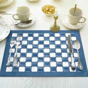 Checkerboard Placemat indigo Checkered Farmhouse Decor Retro Classic Dinning Table Setting Rustic Fabric Placemat Sets 18” x 14”