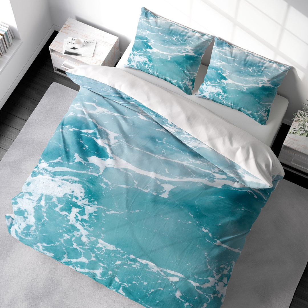 Coastal Duvet Cover Set Water Texture Aqua Ocean Bedding, Beach House ...