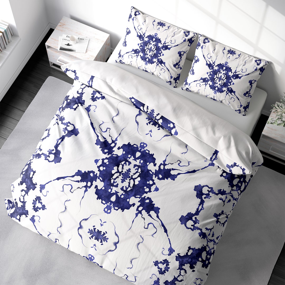 Blue White Hampton Duvet Cover Abstract Watercolor Luxury Etsy