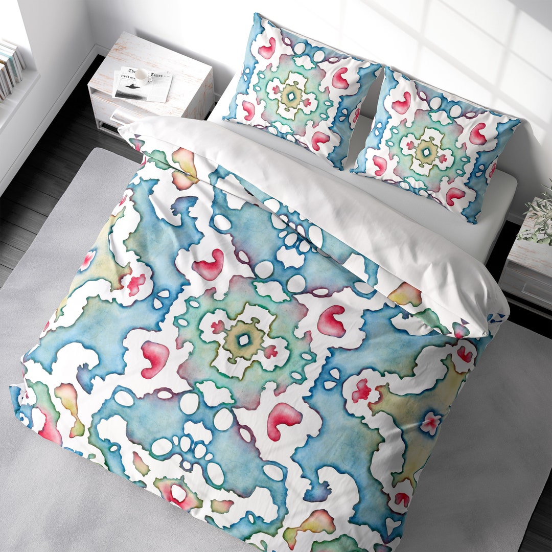 Retro Spanish Duvet Cover Abstract Watercolor Luxury Bedding Etsy