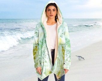 Women's Jacket Open-Front Outwear Sea Foam Beach Hooded Outwear | Cardigan | Cloak with Fleece Lining Gift for Her XS-4XL