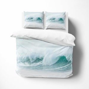 Conjunto de capa de edredom costeira Ocean Wave Minimal Beach Bedding, capa de edredom de luxo Seascape King Queen Full Double Twin. 100% algodão acetinado imagem 4