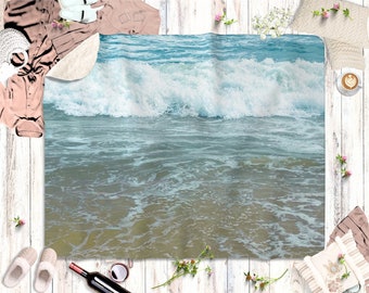 Blanket Coastal Beach Blanket Sherpa Fleece Blanket Ocean Landscape Seascape throw Blanket Ocean Waves Decor. Housewarming Gift for Surfers