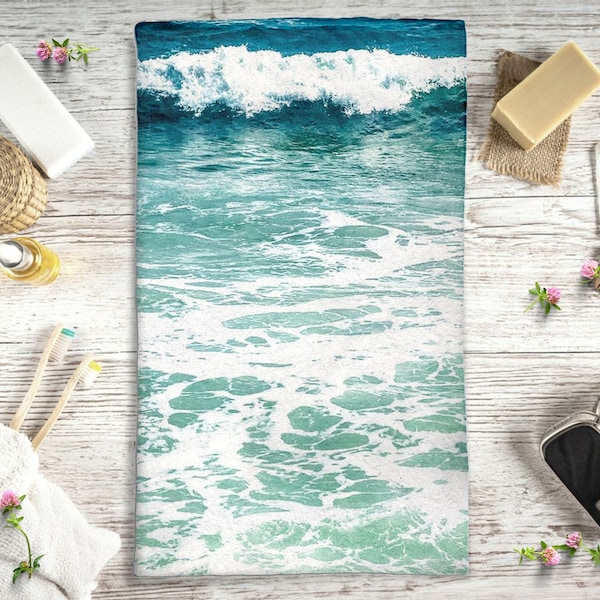 Beach Hand Towel Ocean Aqua Summer Coastal Bathroom Towel l Kitchen Dishcloth Tea Towel