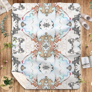 Symmetrical Abstract Blanket Light Blue Orange Sherpa Fleece Throw Blanket Decor. Housewarming Gift