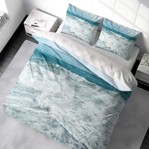 Coastal Beach Duvet Cover Set Ocean Landscape Seascape Bedding, Ocean Waves Duvet Cover King Queen Full Double Twin. 100% Cotton Sateen