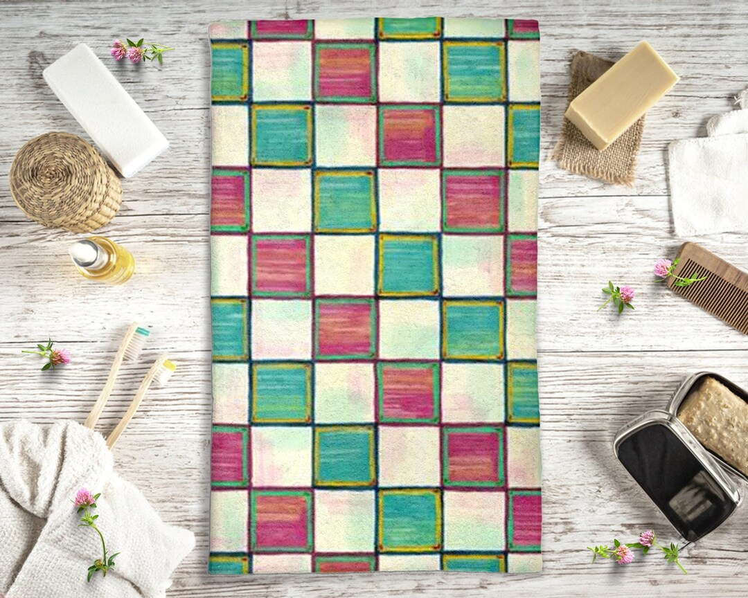 Retro Hand Towel Checkered Farmhouse Hand Towel Vintage Style Bathroom ...