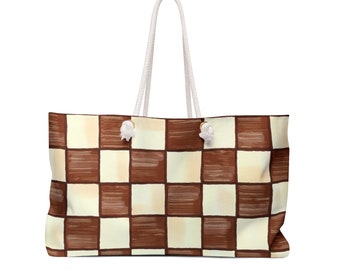 Checkered Tote Bag Retro 60’s 70’s Fashion Oversized Tote Bag Gift for Her | Vintage Style Beach Bag Overnight Travel Bag Chic Shopping Bag