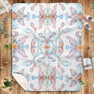 Symmetrical Abstract Blanket Light Blue Orange Sherpa Fleece Throw Blanket Decor. Housewarming Gift