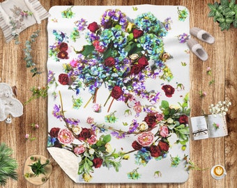 Retro Floral Decke Rose Boho Sherpa Fleece Decke Wildblumen Decke Boho Kinderzimmer Dekor und Housewarming Geschenk