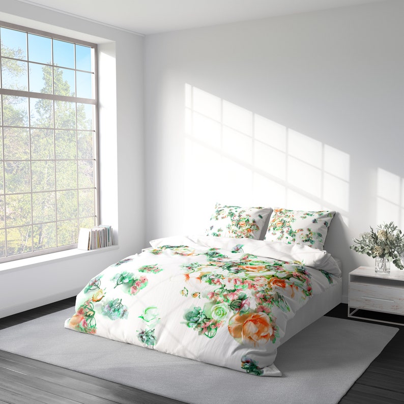 100 Cotton Sateen Floral Duvet Cover Pillow Shams Set Etsy