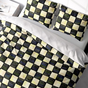 Black Checkered Duvet Cover Set Uniquely Painted Retro Farmhouse Rustic Bedding. Duvet Cover King Queen Twin. 100% Cotton Sateen