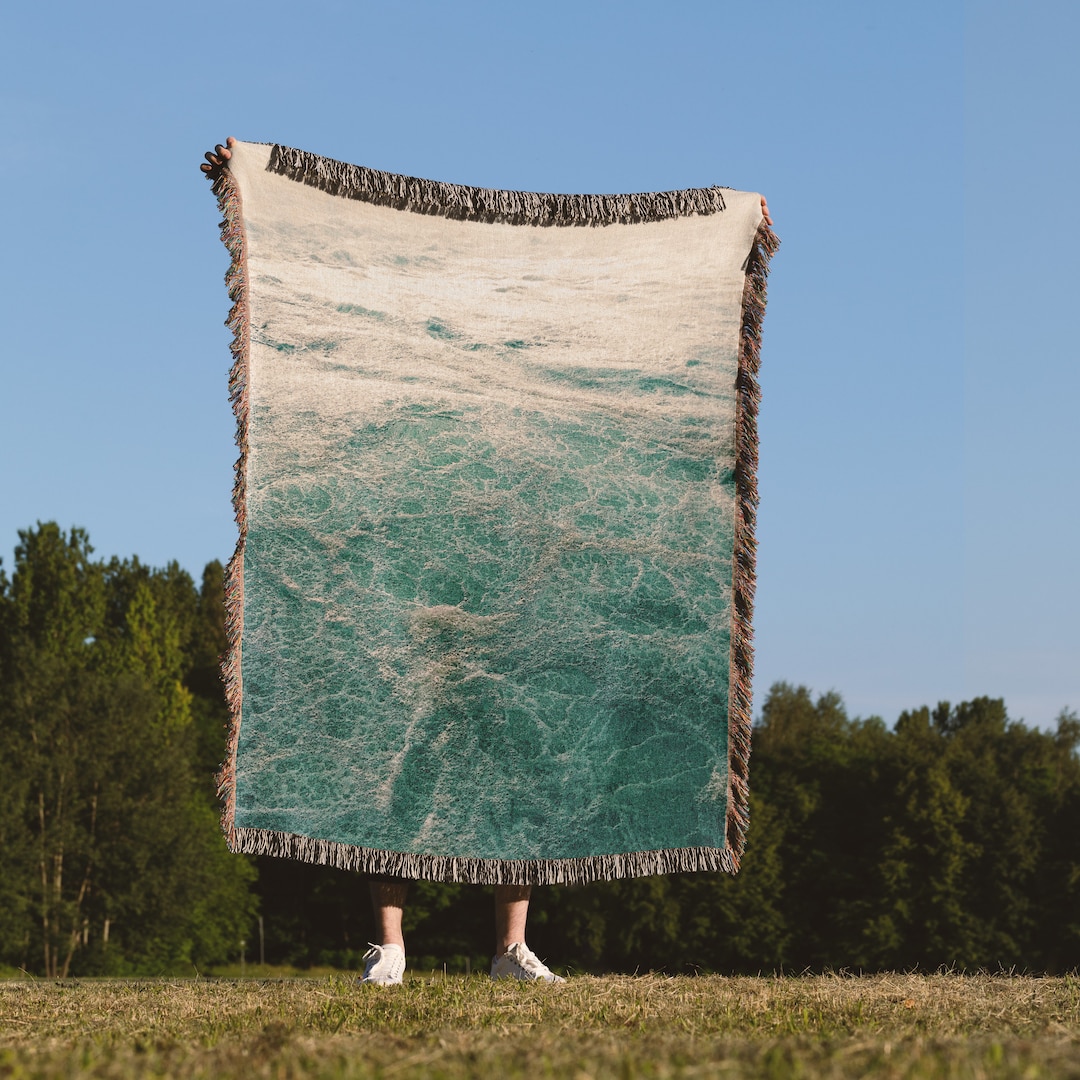 Nautical Woven Blanket Misty Ocean Sea Foam Beach Coastal Throw