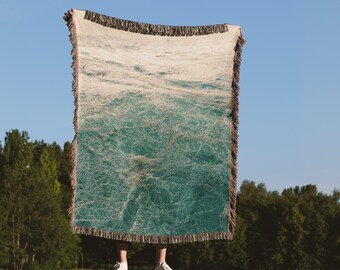 Nautical Woven Blanket Misty Ocean Sea Foam Beach Coastal Throw