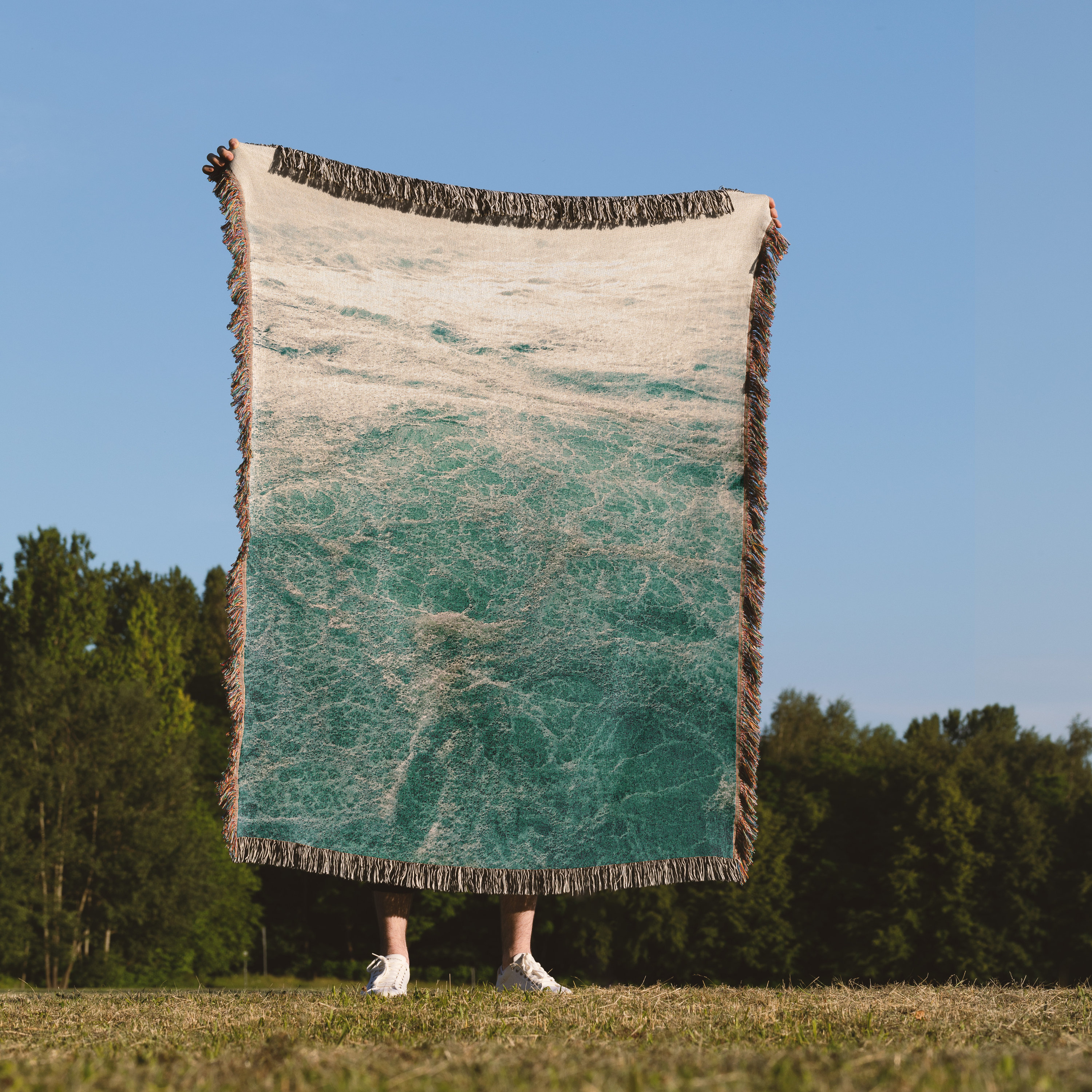 Nautical Woven Blanket Misty Ocean Sea Foam Beach Coastal Throw