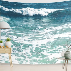 Beach Art Coastal Tapestry. Sea Landscape Ocean Themed Home Decor & Photo Backdrop. Housewarming Gift for Beach Lovers