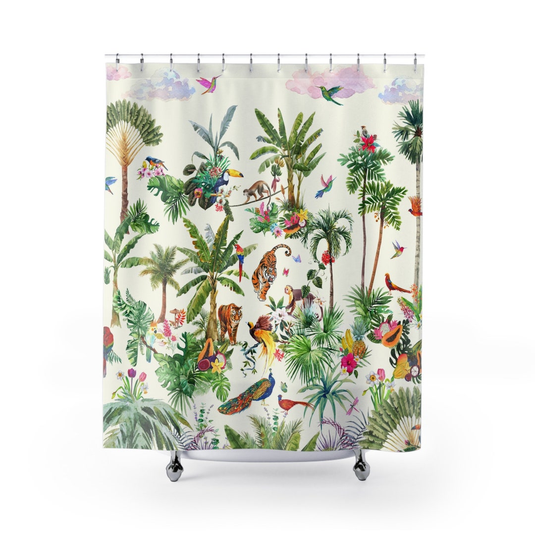 Tropical Jungle Shower Curtain Palm Tree Forest Bath Curtain Etsy