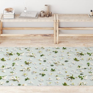 Spring Floral Rugs White Cherry Blossoms Living Room Bedroom Rug. 3D Realistic Flowers Rug. Housewarming Gift
