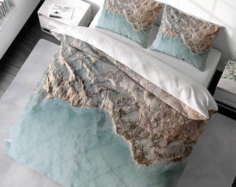 Set copripiumino da spiaggia, biancheria da letto Ocean, copripiumino Beach House King Queen Full Double Twin. 100% raso di cotone