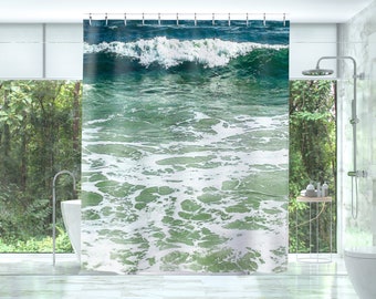 Jade Green Beach Shower Curtain. Aesthetic Seascape Ocean Home Decor. Housewarming Gift for Beach Lovers