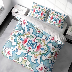 Copripiumino astratto blu reale King Queen Full Double Twin Maximalist francese eclettico retrò elegante set di biancheria da letto di lusso 100% cotone satinato
