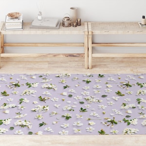 Spring Floral Rugs White Cherry Blossoms Living Room Bedroom Rug. 3D Realistic Flowers Rug. Housewarming Gift