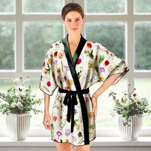 Realistic Tropical Flowers Kimono Robe 100% Real Silk Wedding Gift for Bride, 3D Floral Luxurious Bride Robe, Bikini Beach Cover Up Cardigan