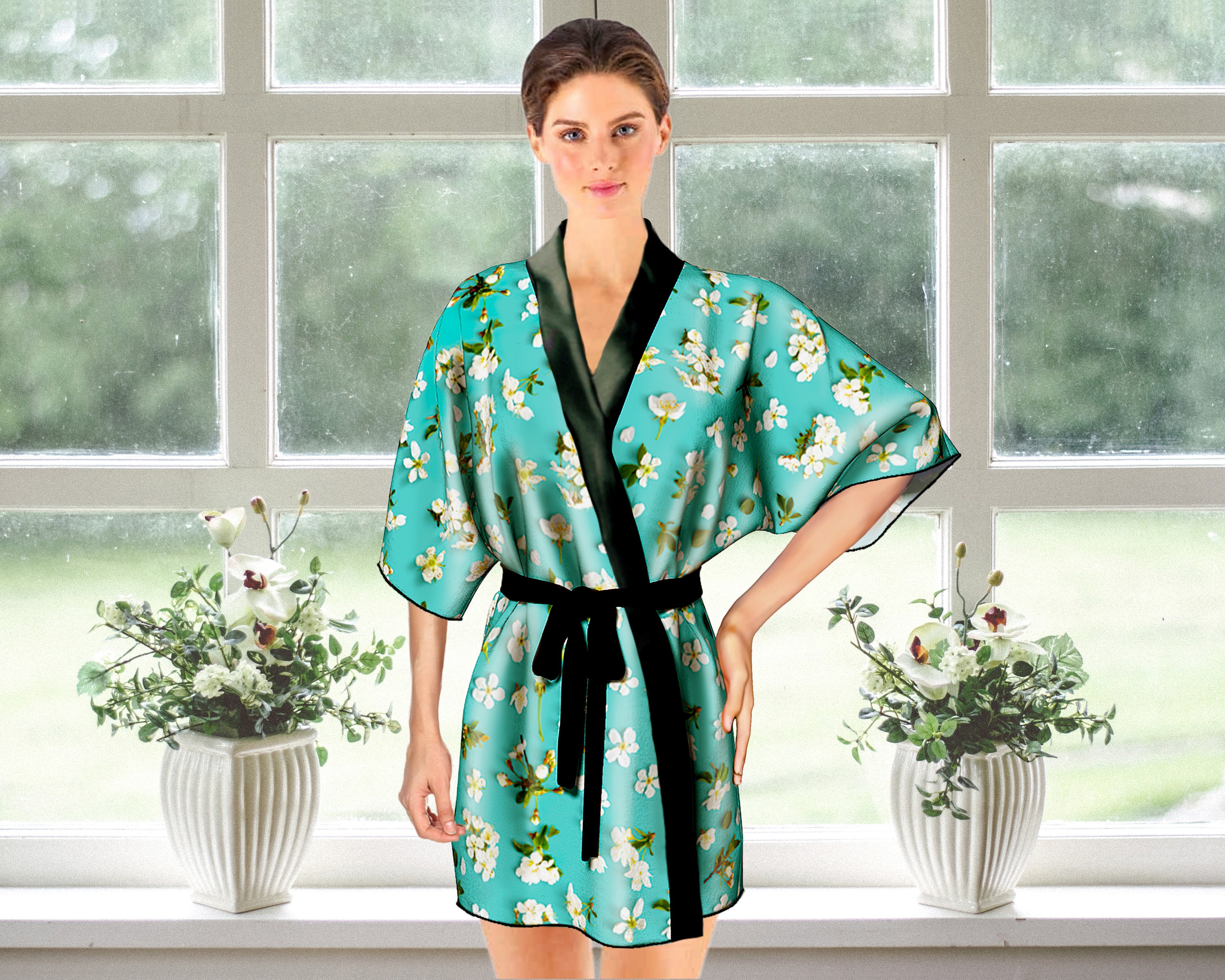 Peonies Robe: Floral Bohemian Kimono Bridesmaid Bridal Party Long