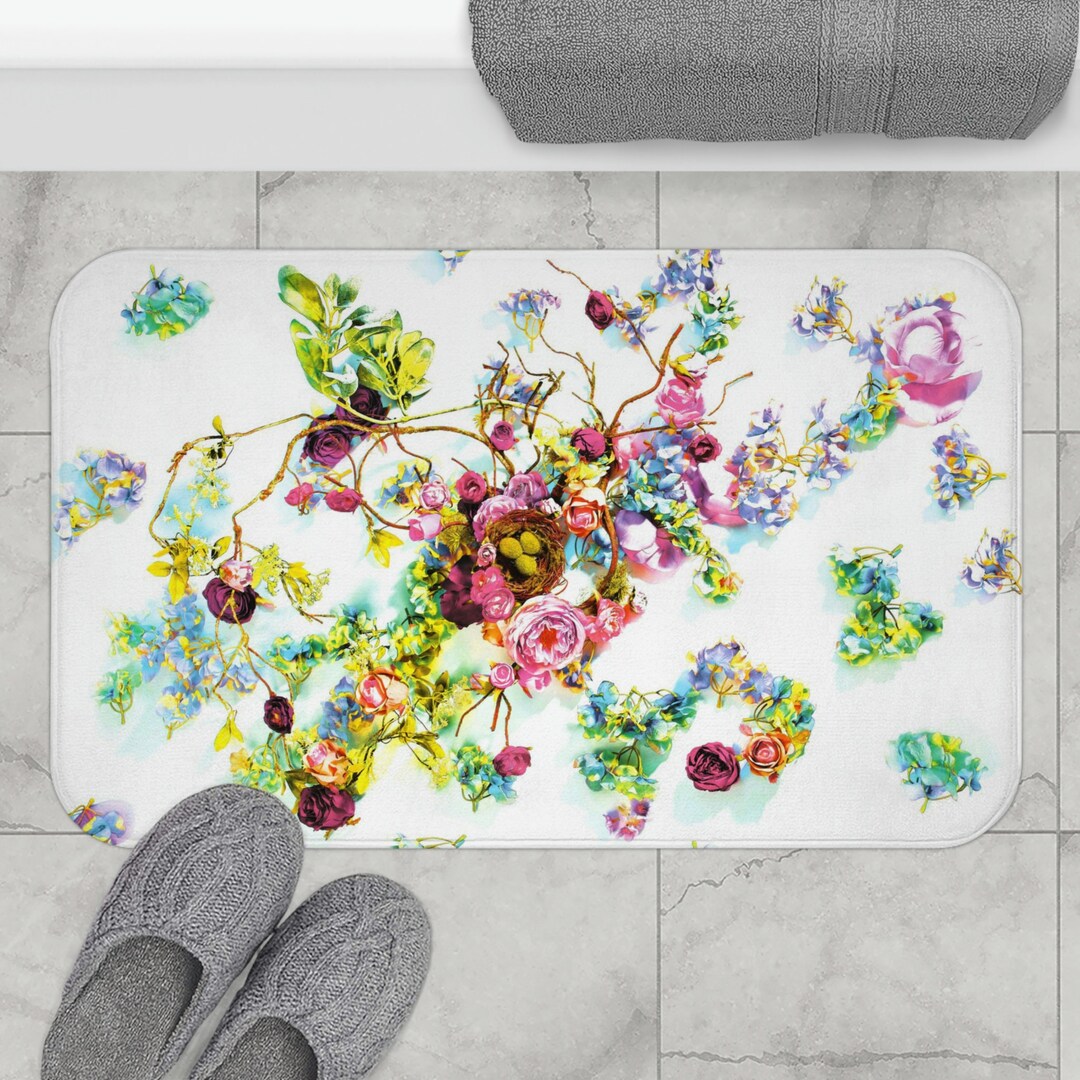 Bird Nest Pink Floral Bath Mat. Nonslip Memory Foam Bath Mat. Etsy
