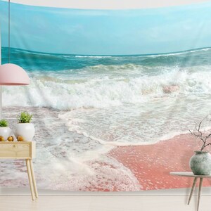 Rosa Strand Tapisserie Pastell Strand Sea Foam Indoor Wandteppich Strand Wanddeko für Housewarming Geschenk für Surfer oder Foto Hintergrund