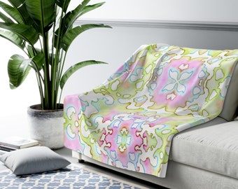Pastel Blanket Symmetrical Abstract Mirrored Watercolor Sherpa Fleece Throw Blanket Girlish Pastel Decor. Housewarming Gift
