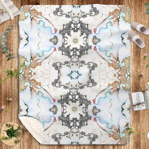 Symmetrical Abstract Blanket Light Blue Orange Sherpa Fleece Throw Blanket Decor. Housewarming Gift