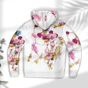 Sudadera con capucha y estampado floral bohemio atrevido para mujer, chaqueta con capucha y cremallera con flores silvestres, para otoño, invierno y primavera, con forro polar, regalo para ella, tallas XS a 4XL imagen 5