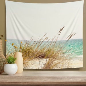 Küsten Tapisserie Meer Gras Sommer Strand Indoor Wand Tapisserie Ozean Landschaft Wanddeko für Housewarming Geschenk für Surfer oder Foto Hintergrund